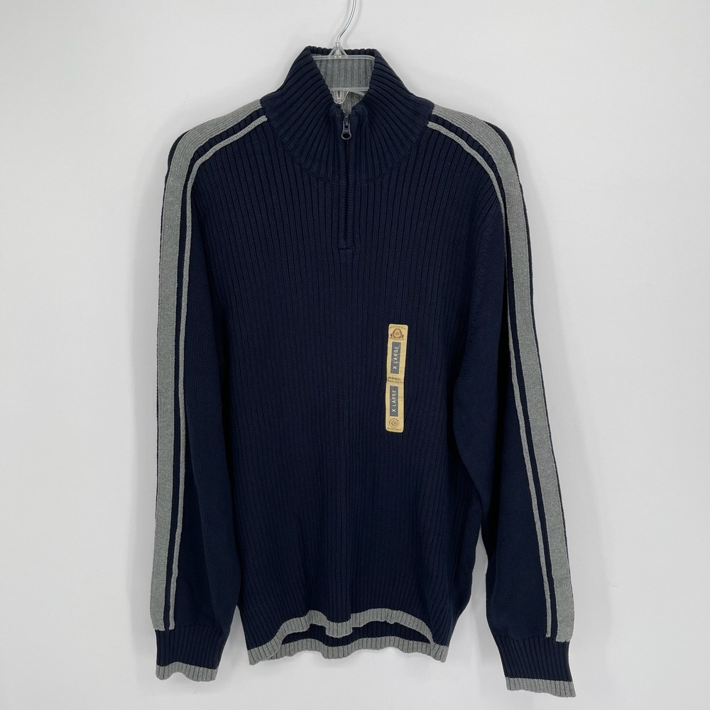 American Rag NWT Men's Blue Striped Quarter Zip Ribbed Knit Sweater Size XL